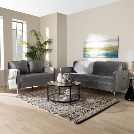 Baxton Studio Clara Modern Grey Velvet Upholstered 2-Piece Living Room Set 150-8344-8345